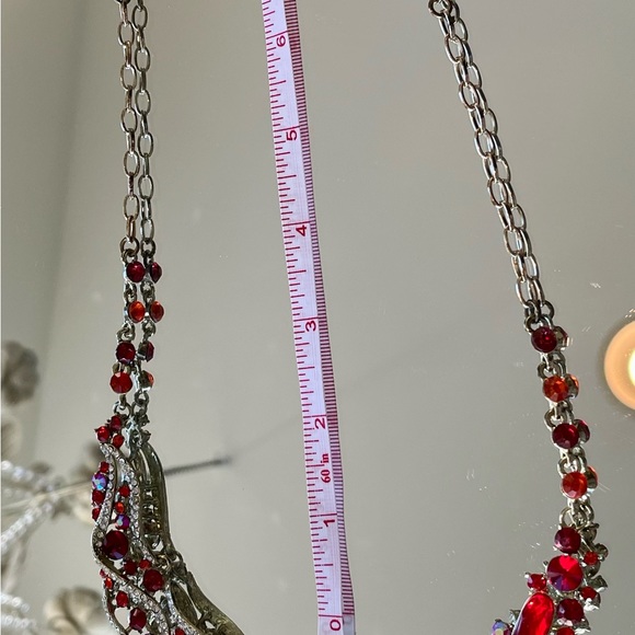 Fab retro “ruby”and rhinestones adjustable statement necklace w/ earrings. - Picture 7 of 8